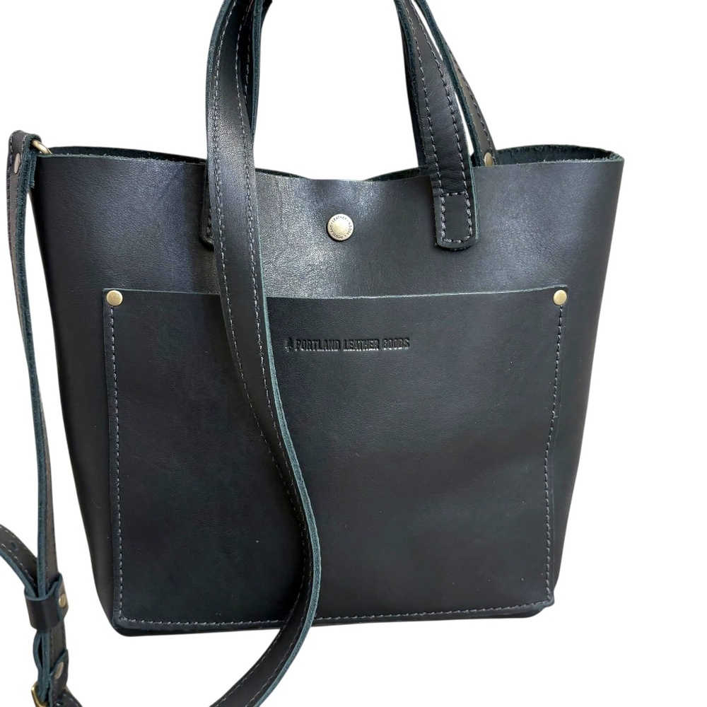 Portland leather black mini market tote bag